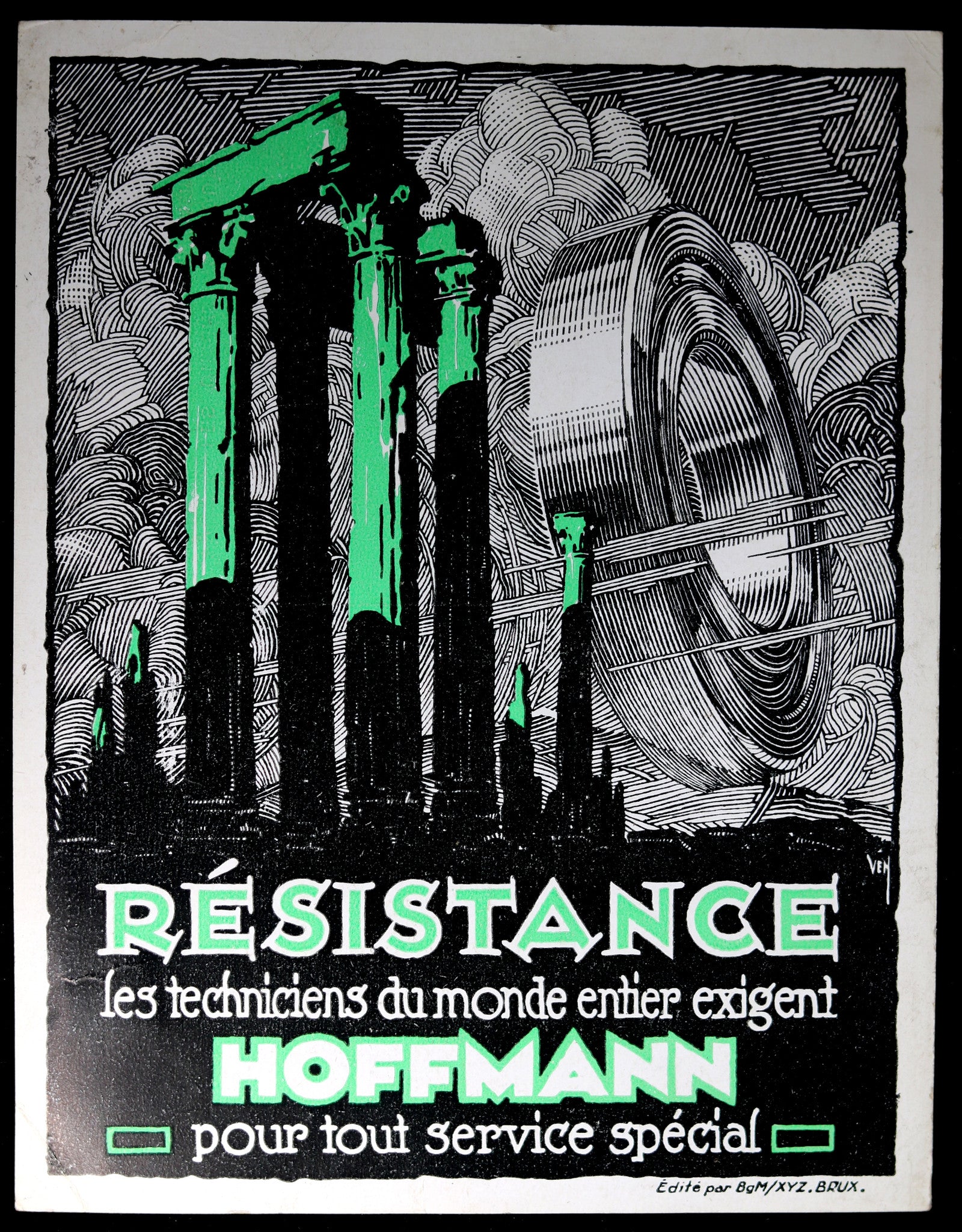 1928 carte publicitaire roulement Hoffman Belgique