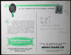 1928 carte publicitaire roulement Hoffman Belgique
