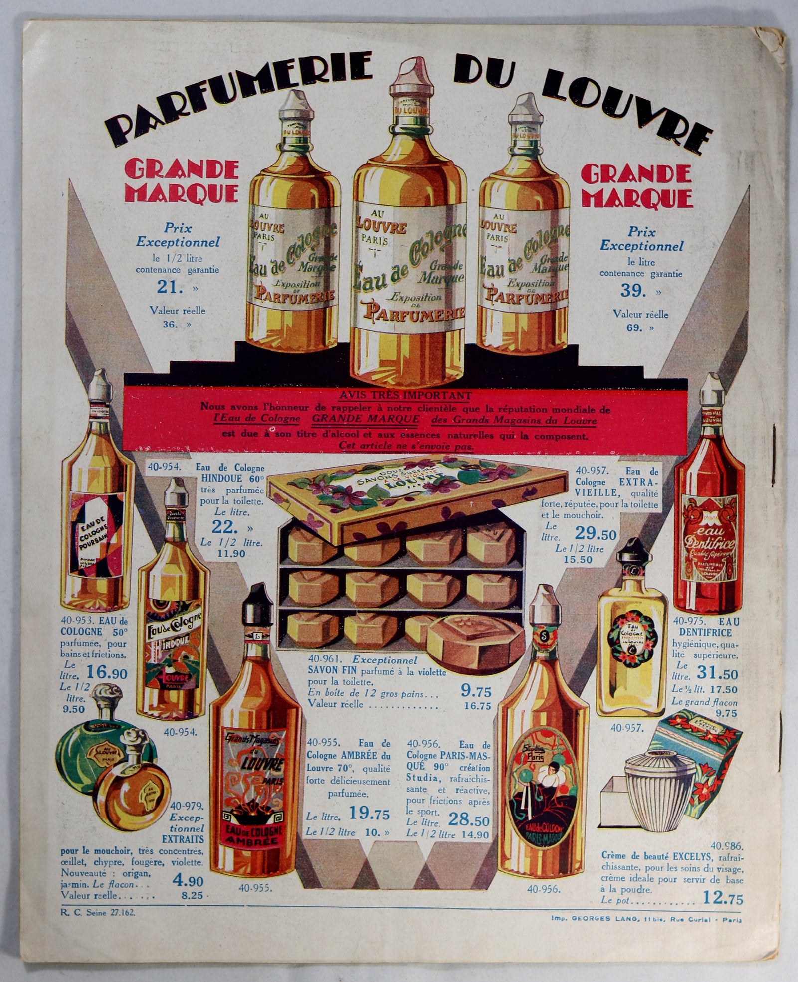 1928 catalogue mode ‘Au LOUVRE Paris’ (gants,dentelles,fleurs,parfums)