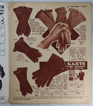 1928 catalogue mode ‘Au LOUVRE Paris’ (gants,dentelles,fleurs,parfums)