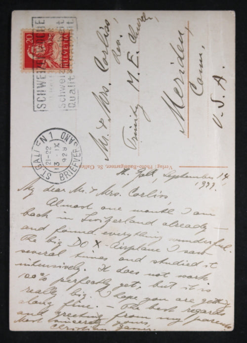 1929 photo postcard of Dornier DO-X flying boat, Switzerland