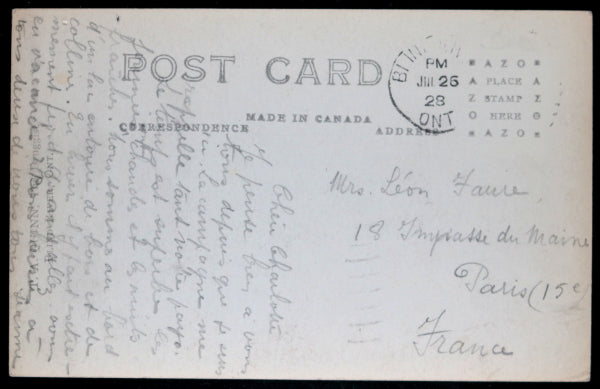 1929 photo postcard of trappers and dog sleds, Blind River Ontario