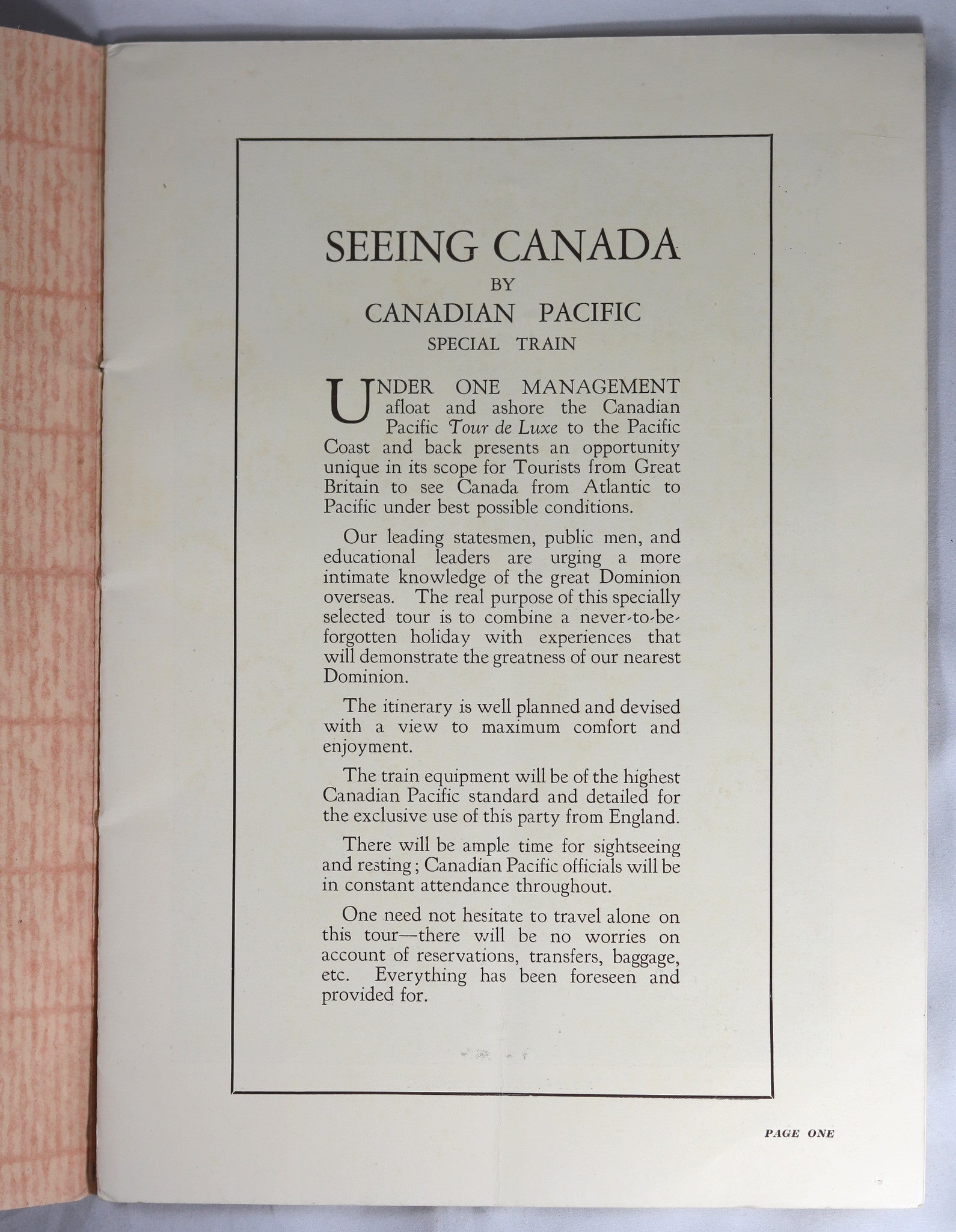 1929 travel brochure Canadian Pacific Tour de Luxe through Canada