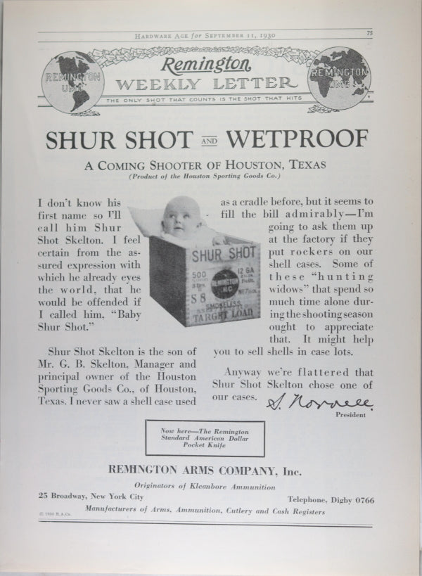 1930 magazine advertising for Remington Shur Shot ammunition
