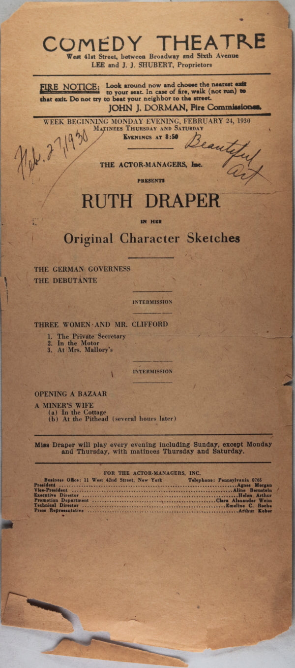 1930 set of two NYC theatre playbills