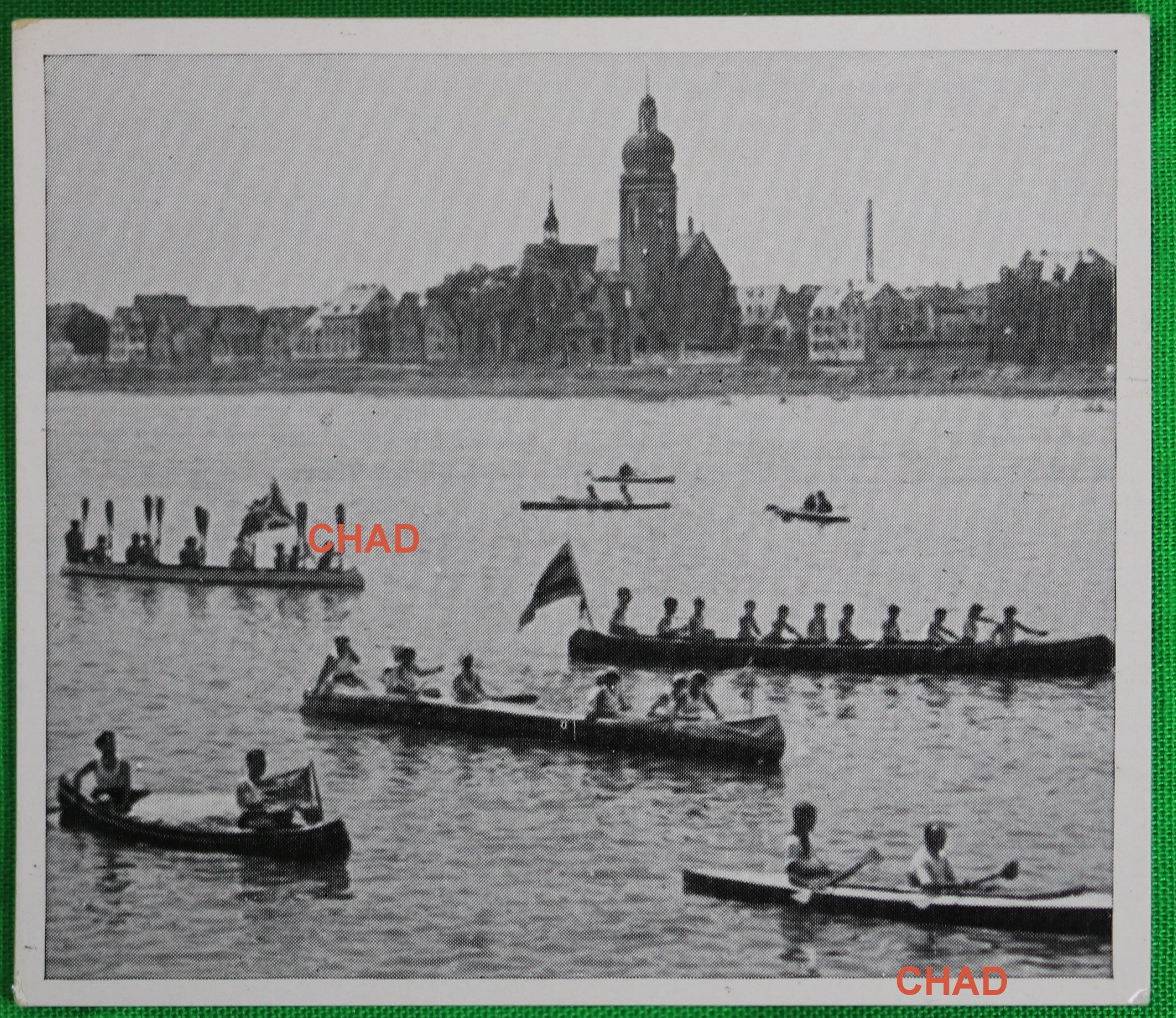 @1930s photo of Canadian 10-man canoe team at German regatta