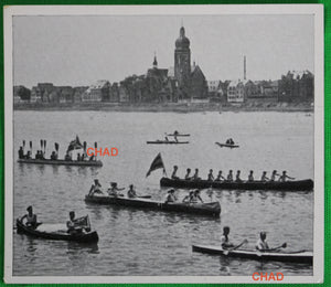 @1930s photo of Canadian 10-man canoe team at German regatta
