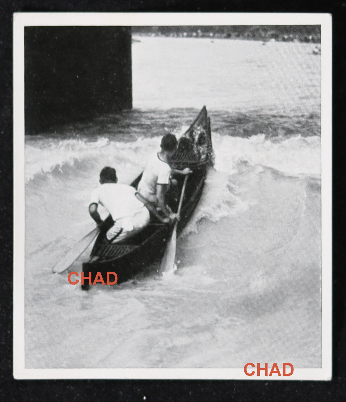@1930s photo of Canadian canoe team in rapids at German regatta