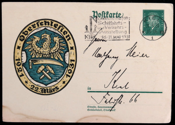 1931 German prepaid postcard anniversary 1921 plebiscite Upper Silesia