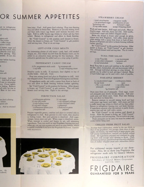 1931 USA Frigidaire 15th anniversary summer menus and recipes 1931 USA Frigidaire 15th anniversary summer menus and recipes