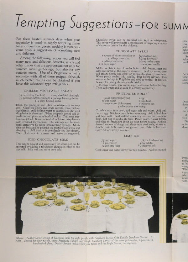 1931 USA Frigidaire 15th anniversary summer menus and recipes 1931 USA Frigidaire 15th anniversary summer menus and recipes