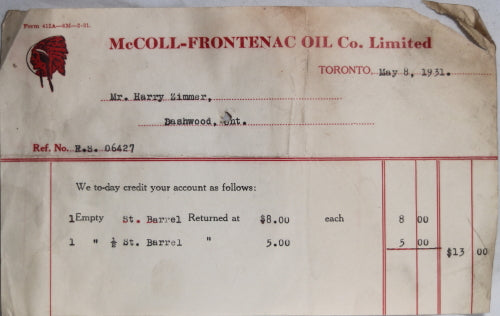 1931 McColl-Frontenac Oil Ltd (Canada) receipt