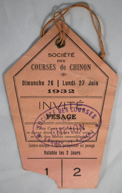 1932 Courses de Chinon - carte d'invité Pesage (hippique) 1932 Courses de Chinon - carte d'invité Pesage (hippique)