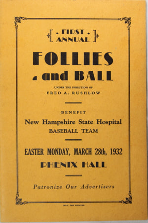 1932 pamphlet, benefit for N.H. State Hospital Baseball Team