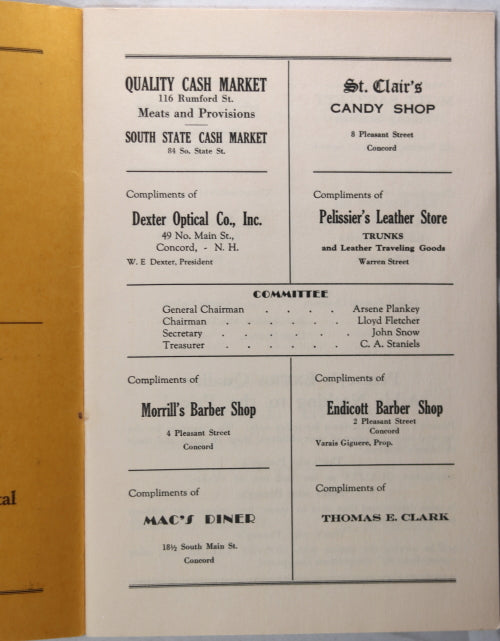 1932 pamphlet, benefit for N.H. State Hospital Baseball Team