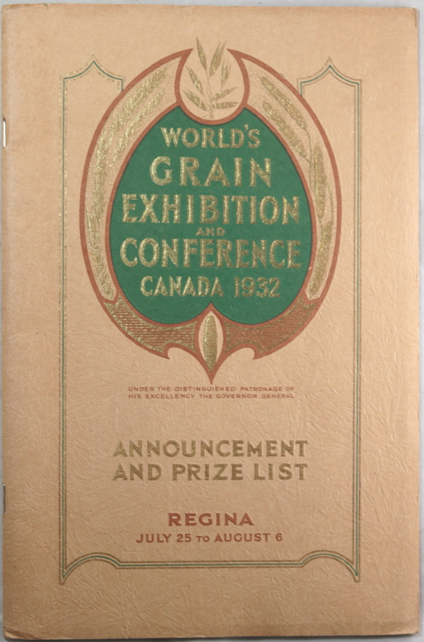1932 pamphlet for World Grain Exhibition Conference, Regina (Canada)