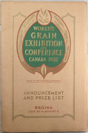 1932 pamphlet for World Grain Exhibition Conference, Regina (Canada)