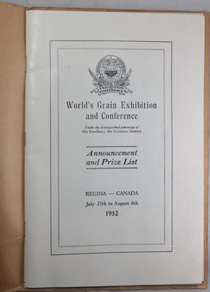 1932 pamphlet for World Grain Exhibition Conference, Regina (Canada)