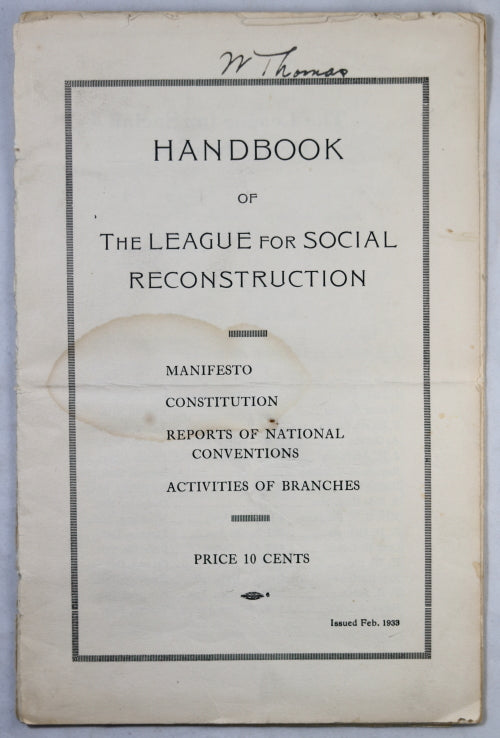 1933 Handbook of The League for Social Reconstruction (Canada)