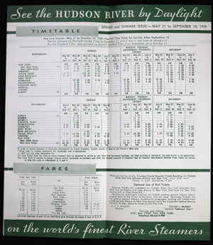 1933 Hudson River Day Line – Timetable and Fares (NYC)