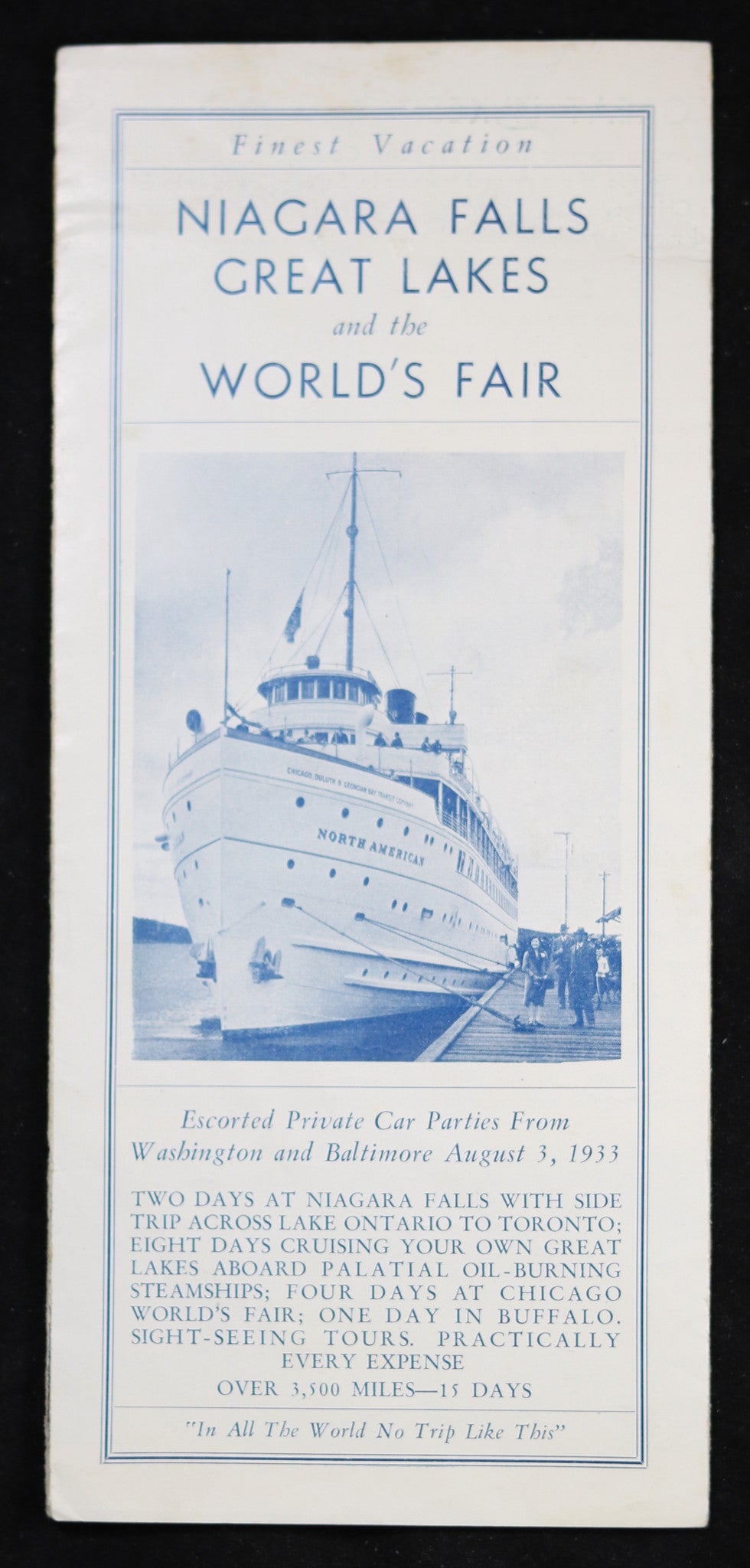 1933 Tour Brochure to Niagara Falls, Great Lakes, Chicago World’s Fair