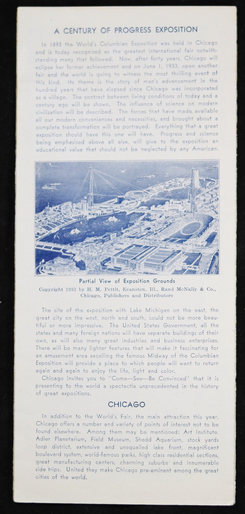 1933 Tour Brochure to Niagara Falls, Great Lakes, Chicago World’s Fair
