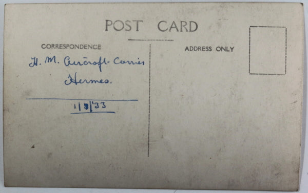 1933 photo postcard H.M. Aircraft Carrier ‘Hermes’ UK