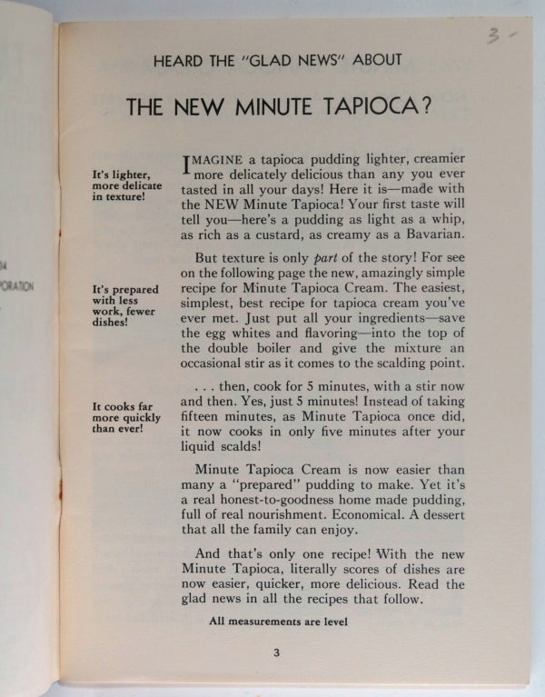 1934 USA cookbook New Minute Tapioca 85 recipes