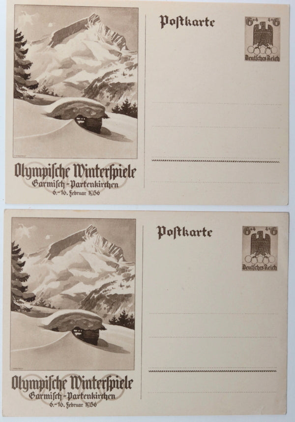 1936 Germany, set of 5 Olympics postal stationary, one Judaica