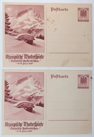 1936 Germany, set of 5 Olympics postal stationary, one Judaica