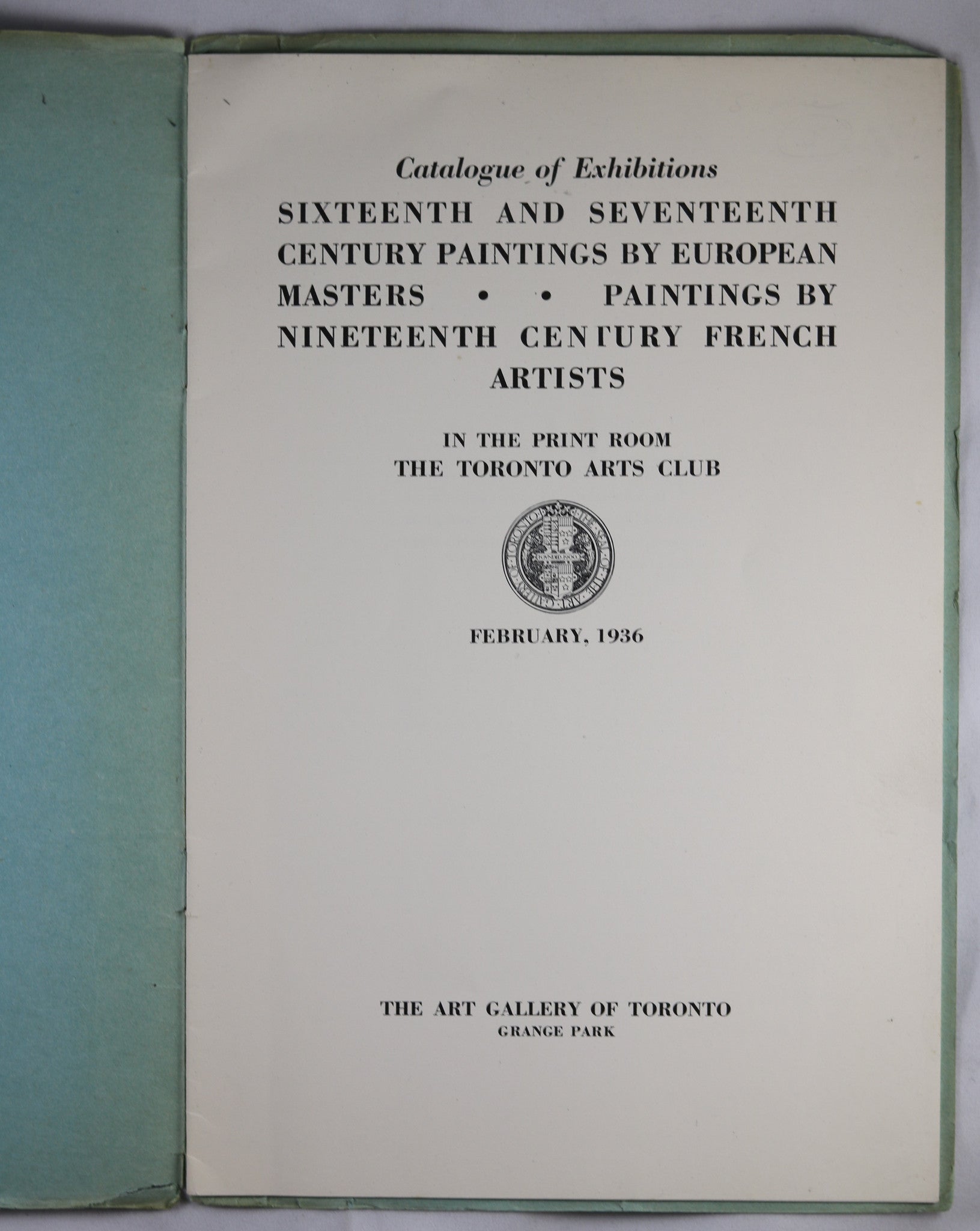 1936 Catalogue of Exhibitions AGO Print Room - Toronto Arts Club