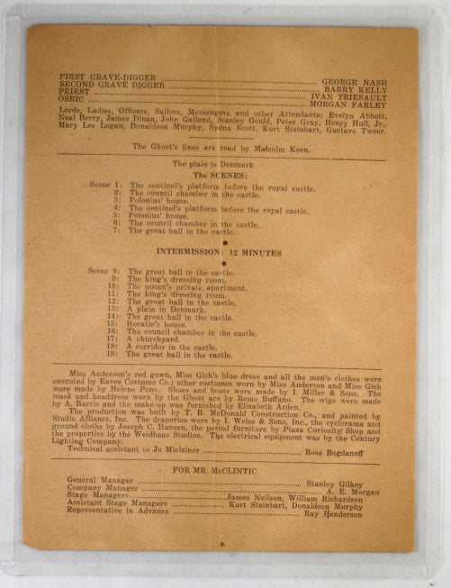 1936 Toronto playbill for Hamlet, autographed  by Sir John Gielgud (1947)