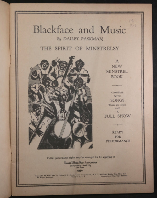 1936 softcover book ‘Blackface and Music’ by Bailey Paskman