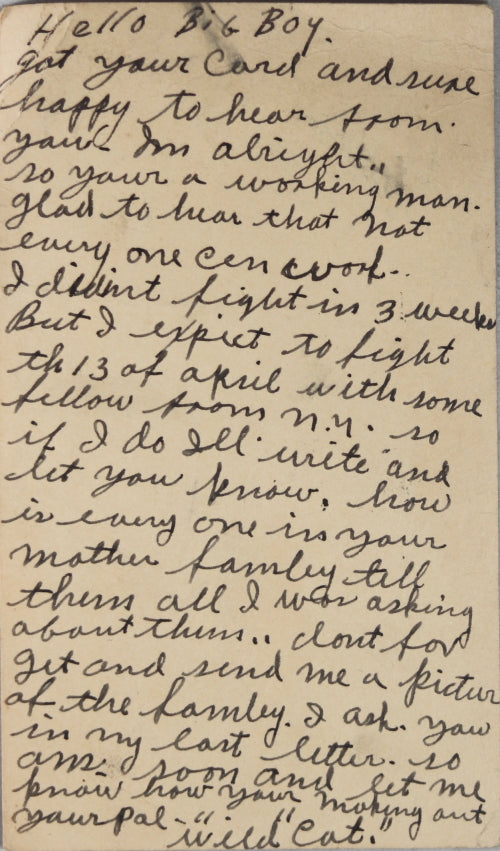 1938 letter from American welterweight boxer ‘Wildcat’ O’Connor