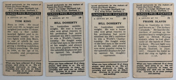 1938 set of 9 boxing trade cards, ‘Knock-Out Razor blades’ (UK)