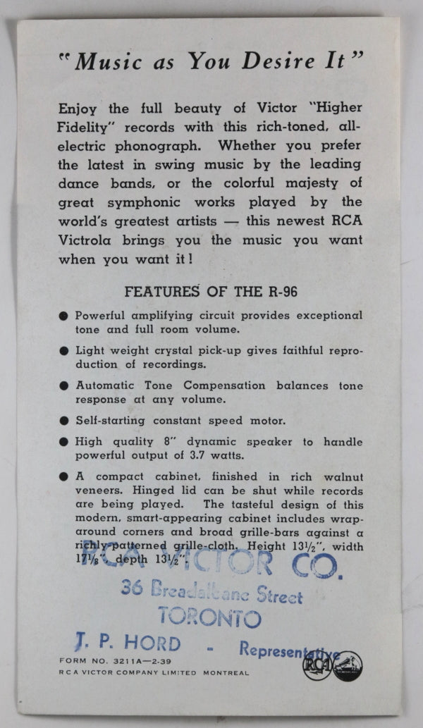 1939 Canada, two advertising flyers for RCA products 1939 Canada, two advertising flyers for RCA products