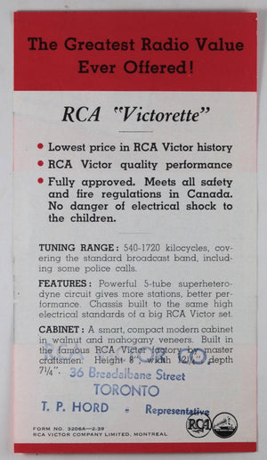 1939 Canada, two advertising flyers for RCA products