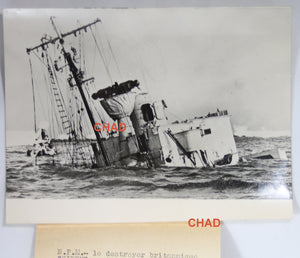 1939 set of 2 WW2 photos British destroyer HMS Gipsy sinking