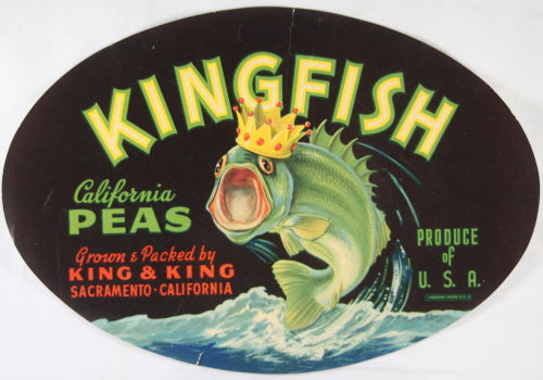 1940s Kingfish brand California Peas crate label 1940s Kingfish brand California Peas crate label