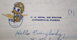 1942 WW2 letter with Disney letterhead Naval Air Station Jacksonville