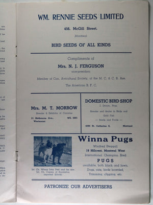 1943 Montreal Quebec program Canary and Cage Bird Assn Show