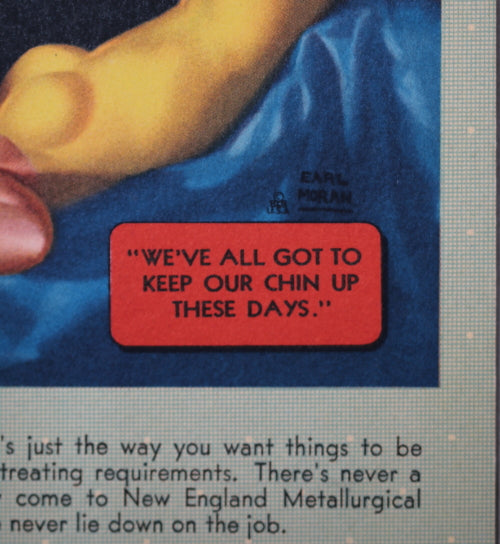 1943 Earl Moran pin-up calendar page for steel treating company Boston