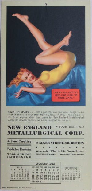 1943 Earl Moran pin-up calendar page for steel treating company Boston