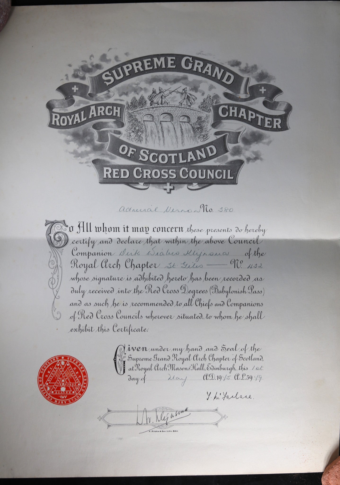 1945 Freemason Supreme Grand Royal Arch Chapter of Scotland