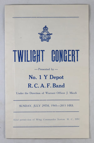 1945 RCAF Twilight Concert programme No. 1 Y Depot (Canada)