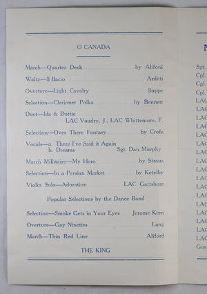 1945 RCAF Twilight Concert programme No. 1 Y Depot (Canada)