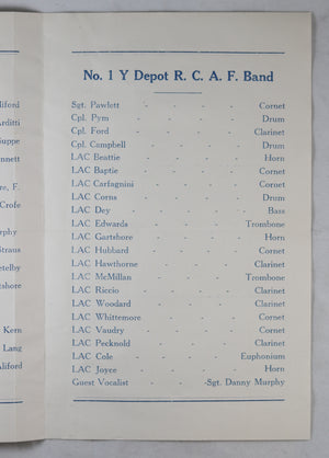 1945 RCAF Twilight Concert programme No. 1 Y Depot (Canada)