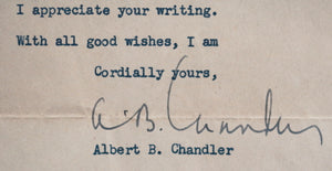 1945 letter from Senator Albert Chandler, soon Baseball Commissioner