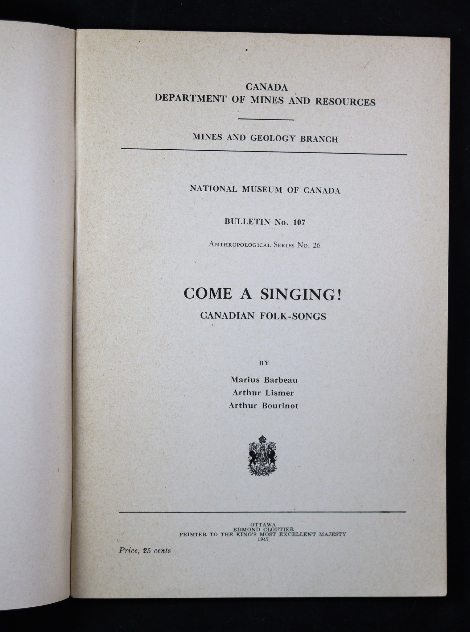 1947 pamphlet,  COME ‘A SINGING’ Canadian Folk-Song (Lismer)