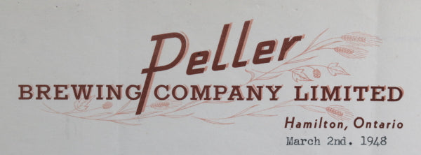 1948 letter with Peller Brewing Company letterhead (Hamilton Ont)